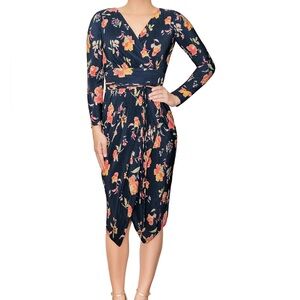 Rachel Roy Floral Print Women’s Mid Calf wrap dress in navy